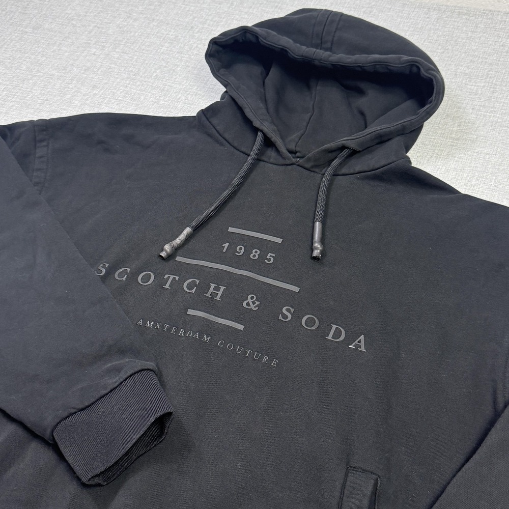 Scotch & Soda Fleece Hoodie Mens 2XL Black Pullover Hooded‎ Pockets Logo